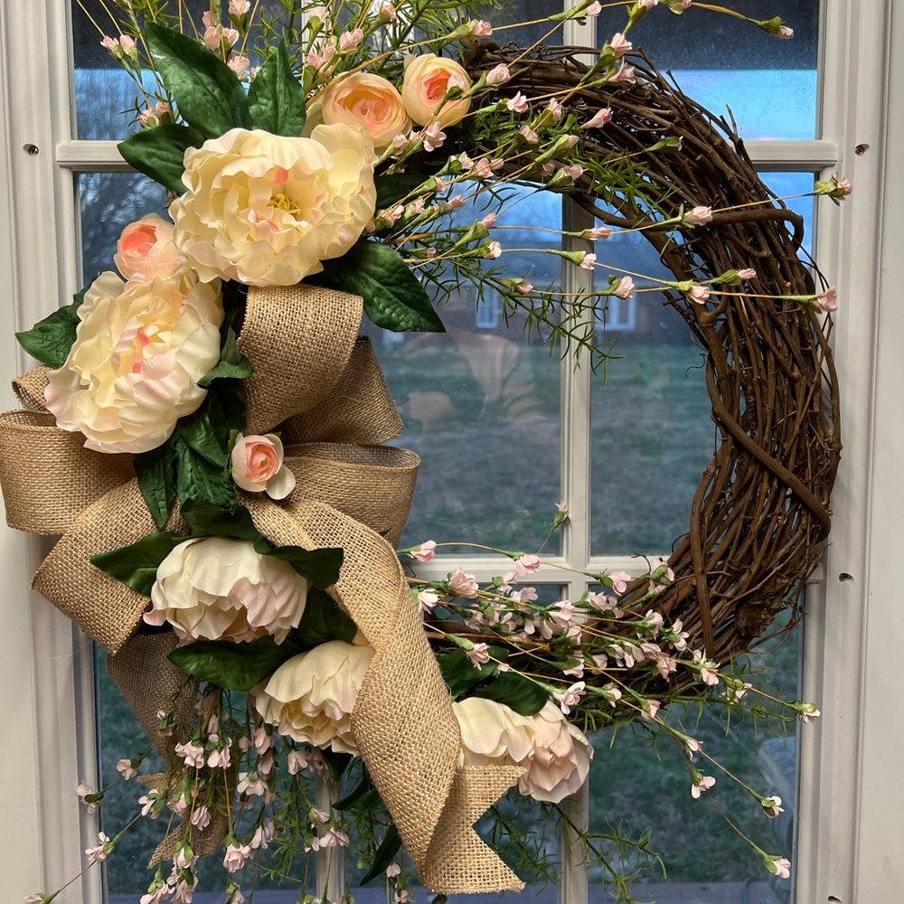 Spring collection-Peony grapevine wreath